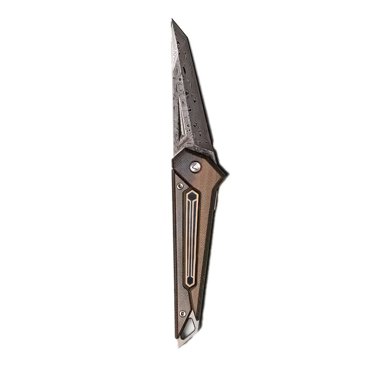 Damascus KAMETA - G10 Amber Black Scales - Image 4